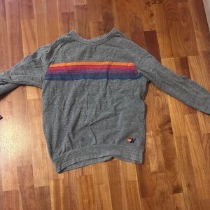 Aviator Nation Gray Crewneck with Rainbow Stripes
